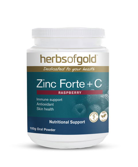 Herbs of Gold Zinc Forte + C (100g Raspberry Powder)