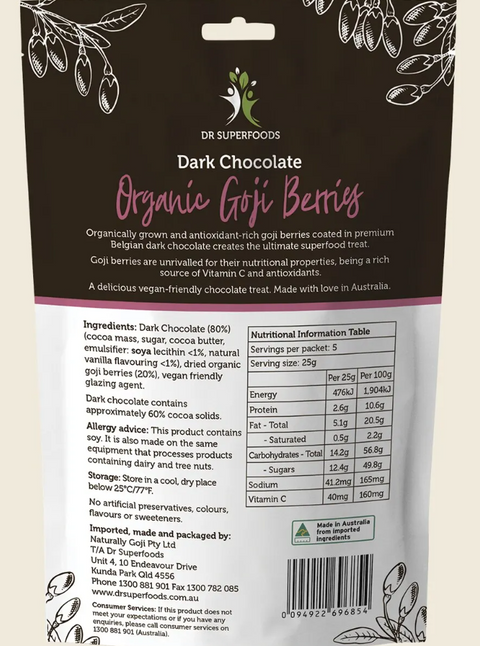Dr Superfoods Goji Berries Organic Dark Chocolate 125g