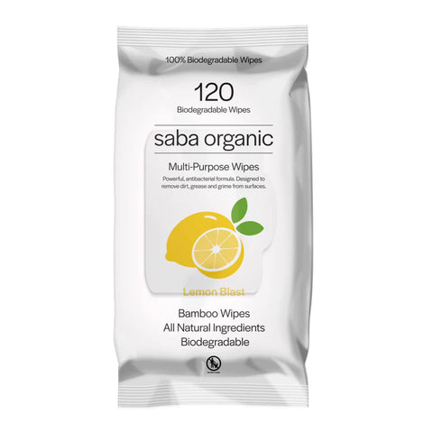 Saba Organic Multi-Purpose Wipe (120 pack) Lemon Blast