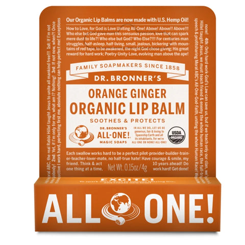 Dr. Bronners Organic Lip Balm Orange Ginger 4g