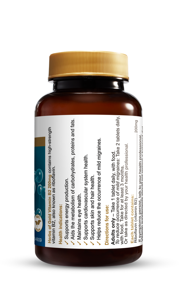 Herbs of Gold Vitamin B2 200mg (60 Tabs)